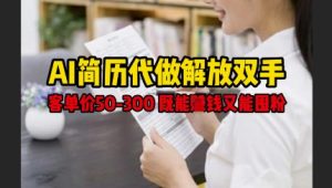 AI简历代做解放双手，客单价50-300不等，既能挣钱又能囤粉-第一资源网