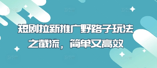 短剧拉新推广野路子玩法之截流，简单又高效-第一资源网