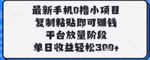 最新手机0撸小项目，复制粘贴即可挣钱，平台放量阶段，单日收益轻松3张+【揭秘】-第一资源网
