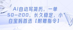 AI自动写简历，一单50-200，长久稳定，小白宝妈首选【附赠指令】-第一资源网
