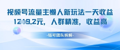 视频号流量主懒人新玩法，一天收益1k，人群精准收益高-第一资源网