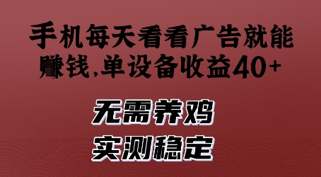 手机每天看看广告就能挣钱，单设备收益40+，无需养鸡，实测稳定【揭秘】-第一资源网