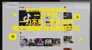 最新抖音搜索搬运教程，一刀不剪，条条过抖，推文短剧影视涨粉都可以-第一资源网