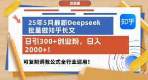 25年5月最新Deepseek批量做知乎长文,日引300+创业粉,日入1k+,可复制调教公式全行业适用-第一资源网