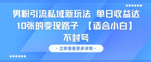 男粉引流私域新玩法，单日收益达10张的变现路子 【适合小白】不封号-第一资源网