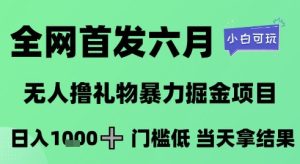 全网首发六月,无人撸礼物暴力掘金项目,日入1K+门槛低,当天拿结果,小白可玩【揭秘】-第一资源网