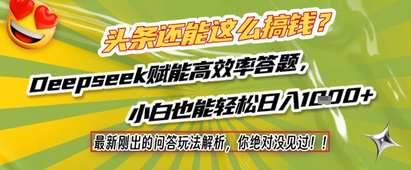 头条还能这么搞钱？最新刚出的问答玩法解析，你绝对没见过！Deepseek赋能高效率答题，小白也能轻松日入1k+-第一资源网
