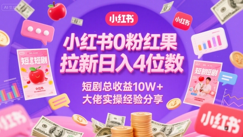 小红书0粉红果短剧拉新日入4位，数短剧总收益10W+大佬实操经验分享-第一资源网