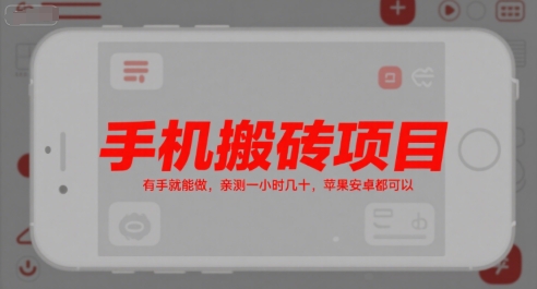 手机搬砖项目，有手就能做，亲测一小时几十，苹果安卓都可以-第一资源网