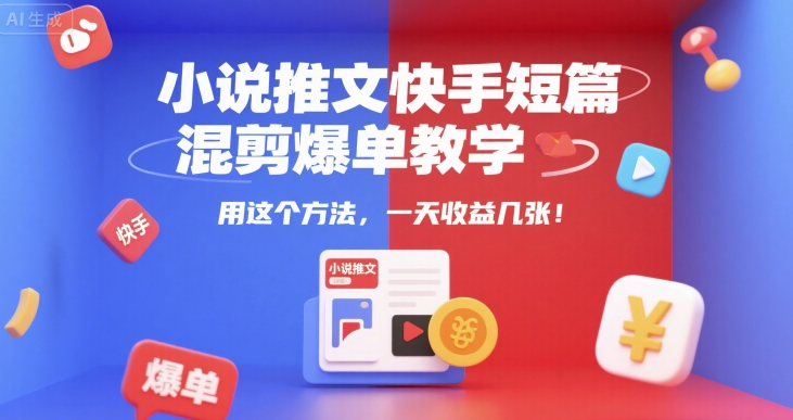 小说推文快手短篇混剪爆单教学，用这个方法，一天收益几张-第一资源网