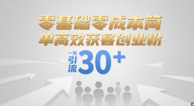 零基础零成本简单高效获客创业粉，一天引流30+-第一资源网