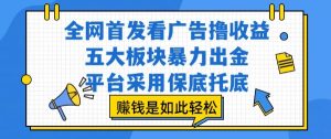 全网首发看广告撸收益，五大板块暴力出金，平台采用保底托底，挣钱是如此轻松作【揭秘】-第一资源网