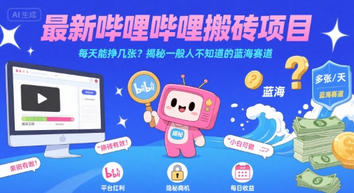 最新哔哩哔哩上B站搬砖项目，每天能挣几张？揭秘一般人不知道的蓝海赛道-第一资源网