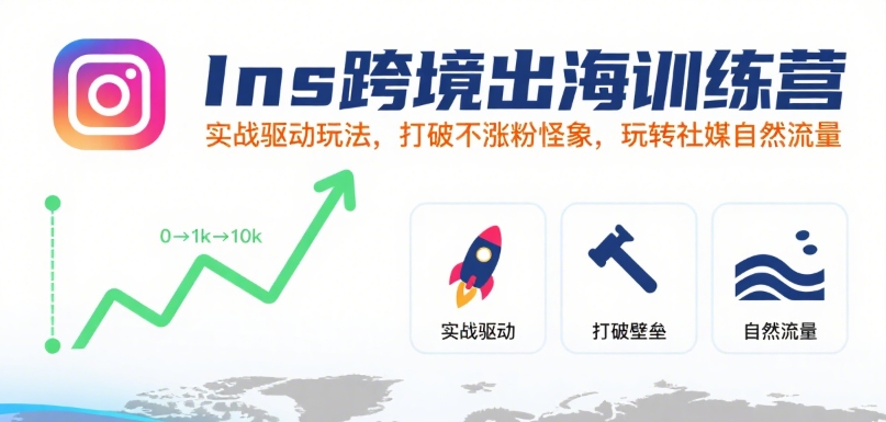 Ins跨境出海训练营，实战驱动玩法，打破不涨粉怪象，玩转社媒自然流量-第一资源网