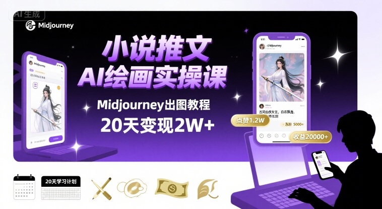 小说推文干货分享之AI绘画MJ出图实操课，用Midjourney做小说推文，20天挣2w-第一资源网