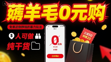 薅羊毛0元购，免单还倒挣钱的暴力玩法，人人可做，纯干货-第一资源网