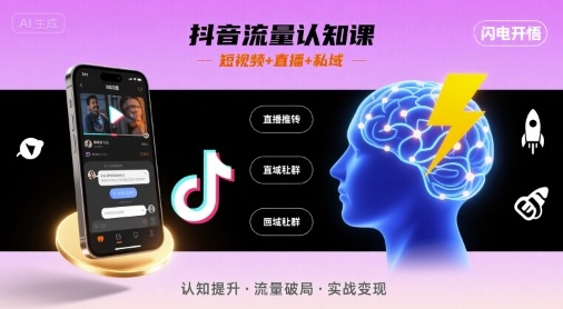 抖音流量认知课，短视频+直播+私域，认知提升，闪电开悟-第一资源网