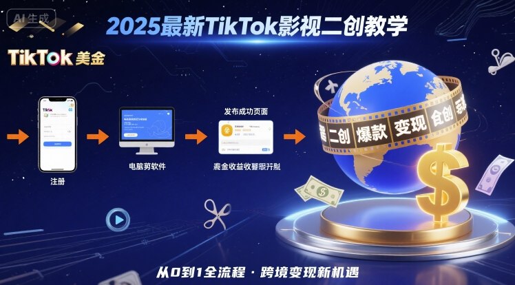 2025年最新TikTok影视二创教学，从注册到发布撸美金全流程，跨境变现新机遇-第一资源网