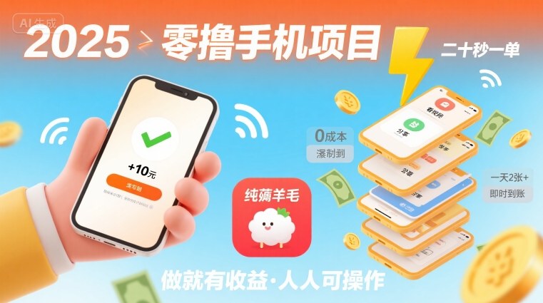 2025年零撸手机项目，二十秒一单，纯薅羊毛 一天2张+做就有【揭秘】-第一资源网