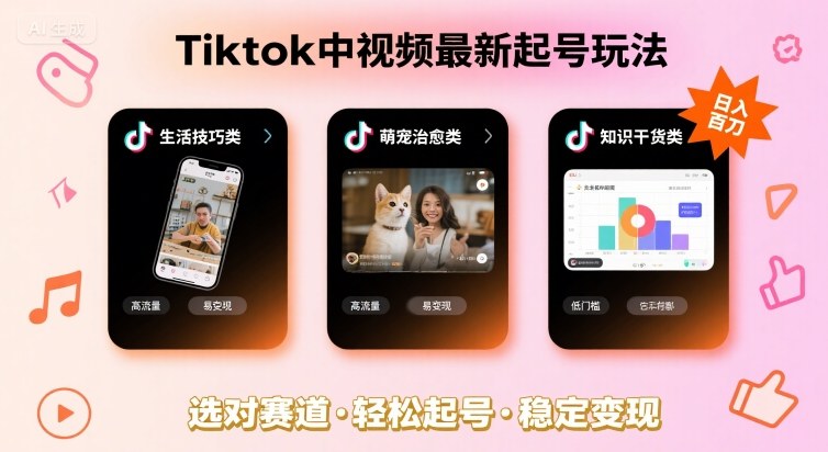 Tiktok中视频最新起号玩法，想要日入百刀，做好这几个赛道就可以了-第一资源网