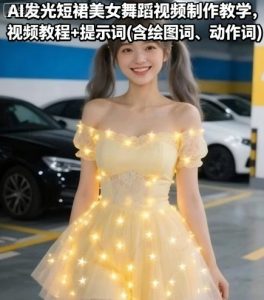 AI发光短裙美女舞蹈视频制作教学，视频教程+提示词(含绘图词、动作词)-第一资源网