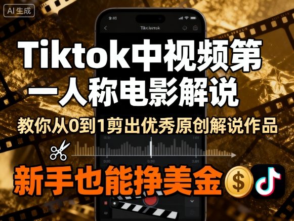 Tiktok中视频第一人称电影解说，教你从0到1剪出一个优秀的原创解说作品，新手也能挣美金-第一资源网