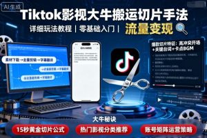 Tiktok影视大牛搬运切片手法，详细玩法教程-第一资源网