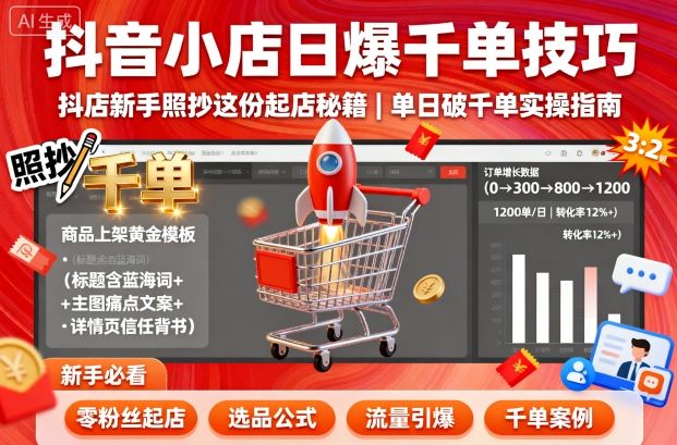 抖音小店日爆千单技巧，抖店新手照抄这份起店秘籍，单日破千单-第一资源网