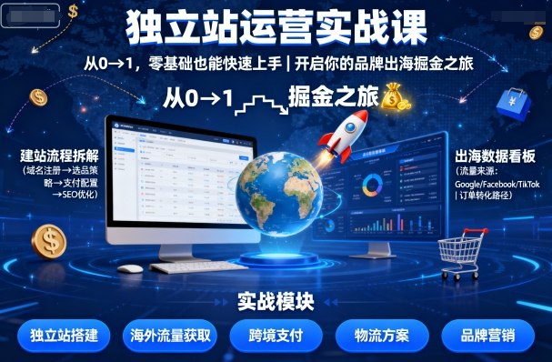 独立站运营实战课，​从0到1，零基础也能快速上手，开启你的品牌出海掘金之旅-第一资源网