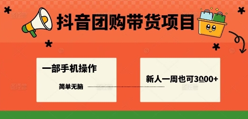 抖音团购带货项目，一部手机简单操作，一周3k+-第一资源网
