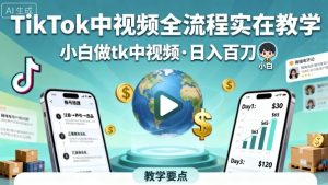 TikTok中视频全流程实操教学，小白做tk中视频，日入百刀-第一资源网