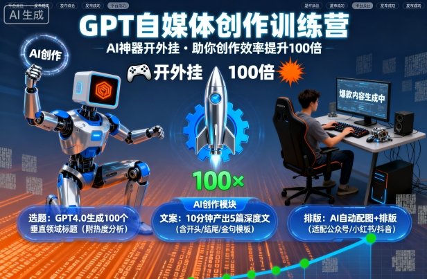 GPT自媒体创作训练营：AI神器开外挂，助你创作效率提升100倍-第一资源网