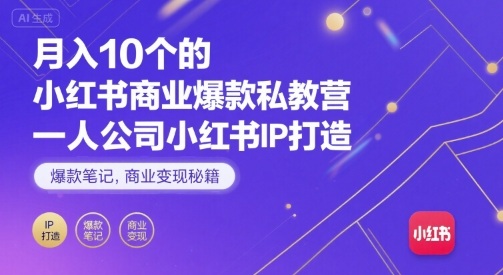月入10个的小红书商业爆款私教营，一人公司小红书IP打造，爆款笔记，商业变现秘籍-第一资源网