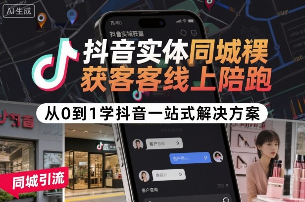 抖音实体同城获客线上陪跑，从0到1学抖音一站式解决方案-第一资源网